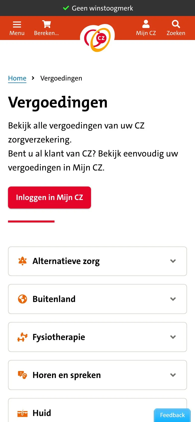 CZ Vergoedingen mobile reimbursement lookup