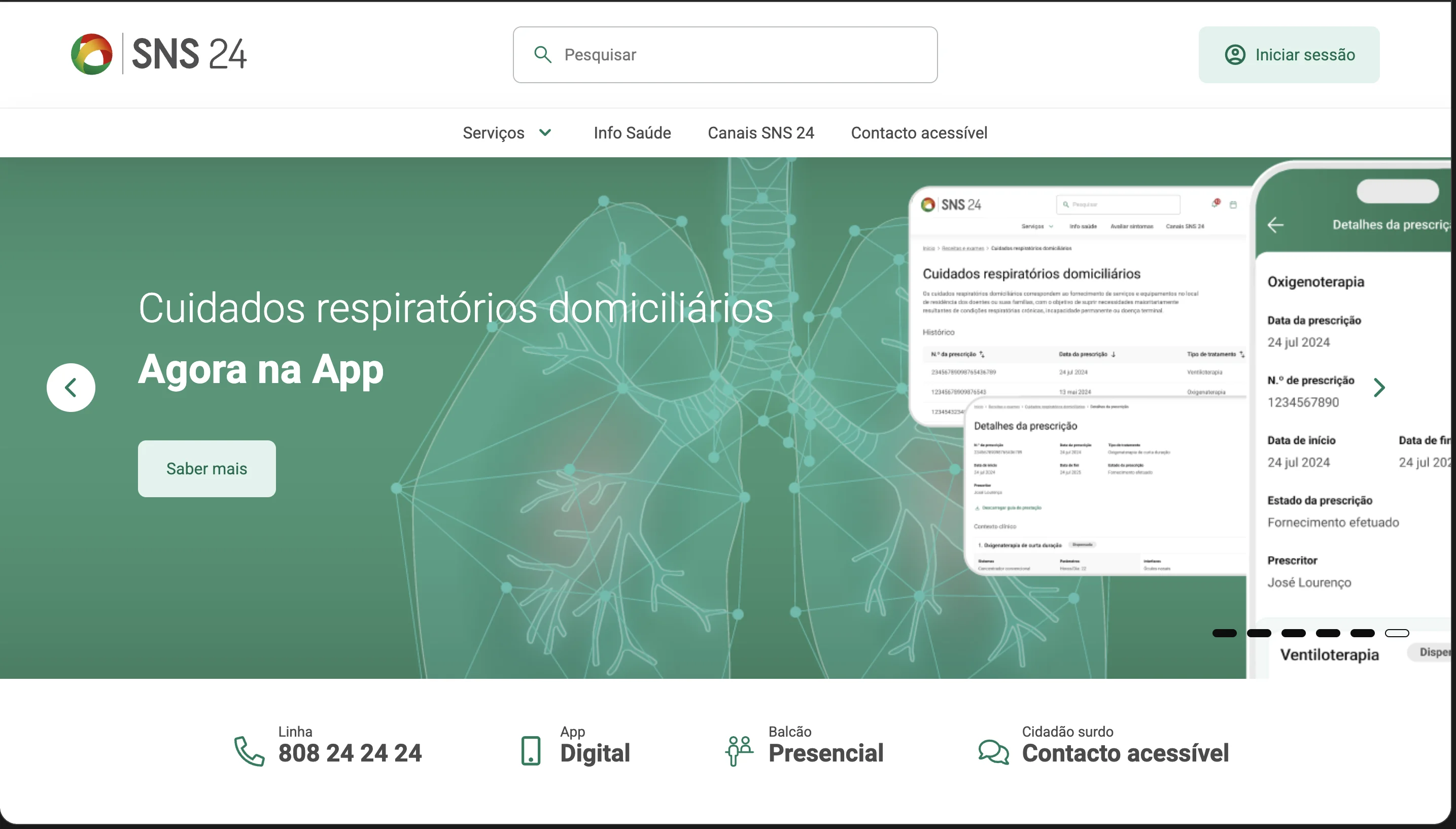 SNS24 public healthcare platform homepage